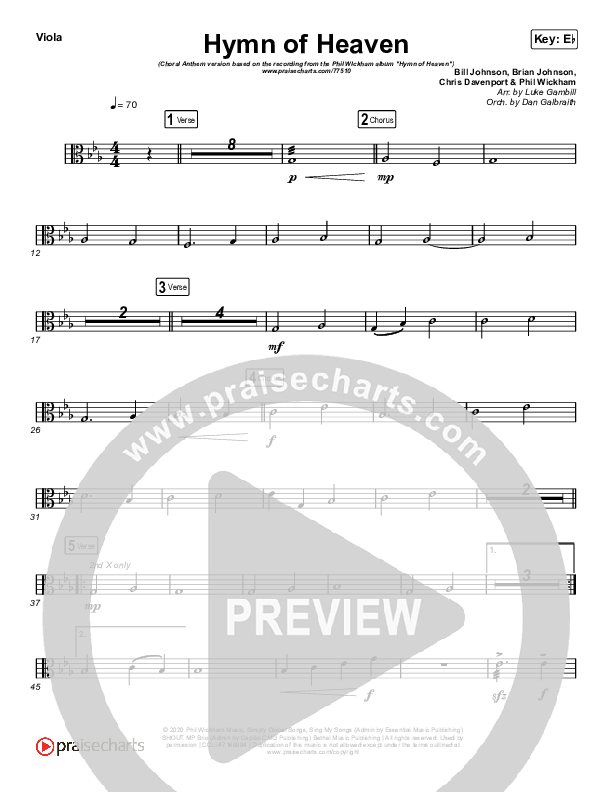Hymn Of Heaven (Choral Anthem SATB) Viola (Phil Wickham / Arr. Luke Gambill)