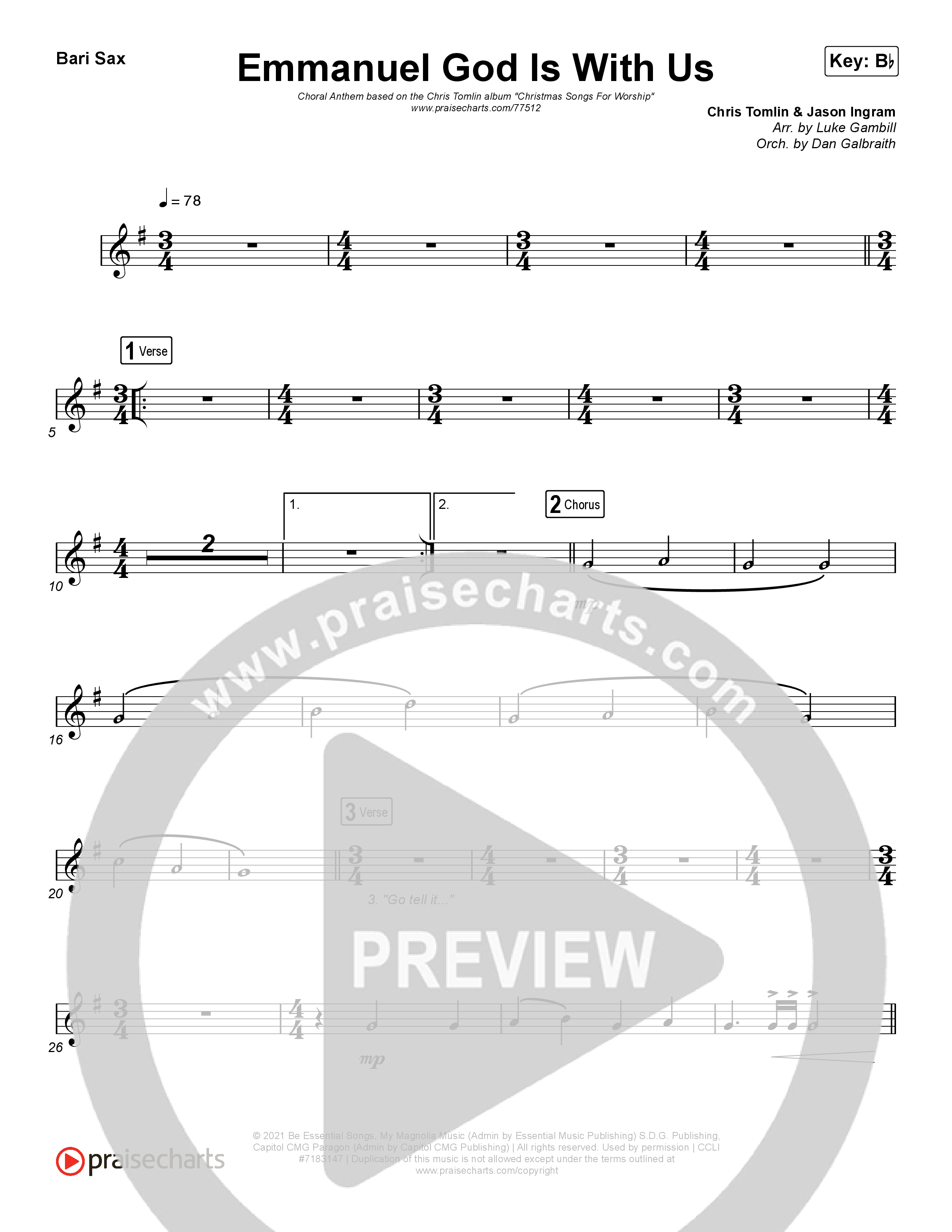 Emmanuel God With Us (Choral Anthem SATB) Bari Sax (Chris Tomlin / Arr. Luke Gambill)