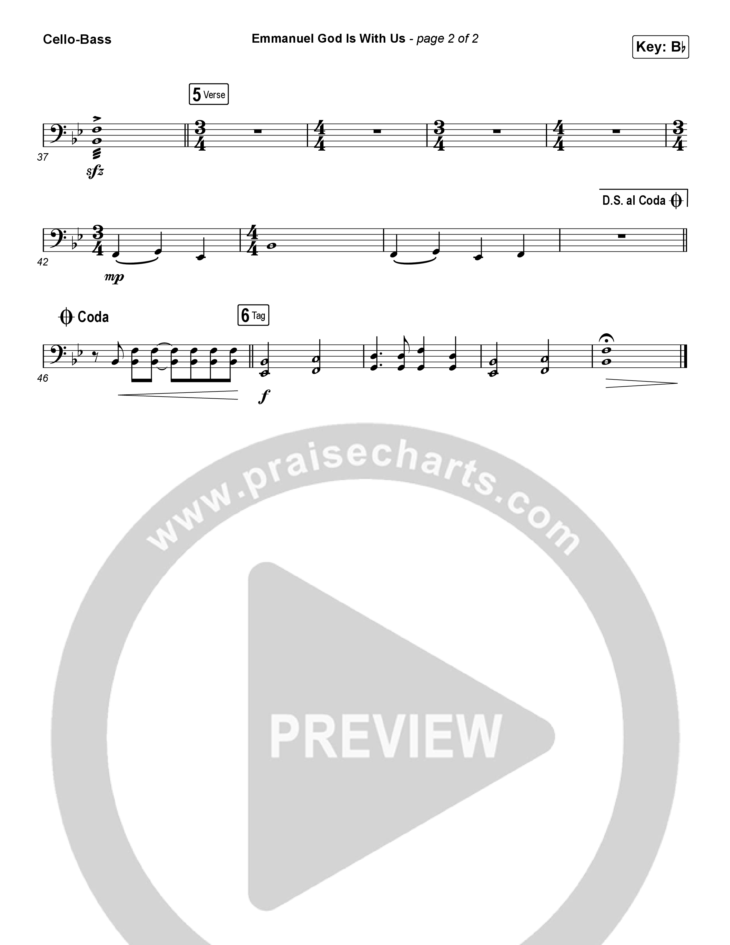 Emmanuel God With Us (Choral Anthem SATB) Cello/Bass (Chris Tomlin / Arr. Luke Gambill)