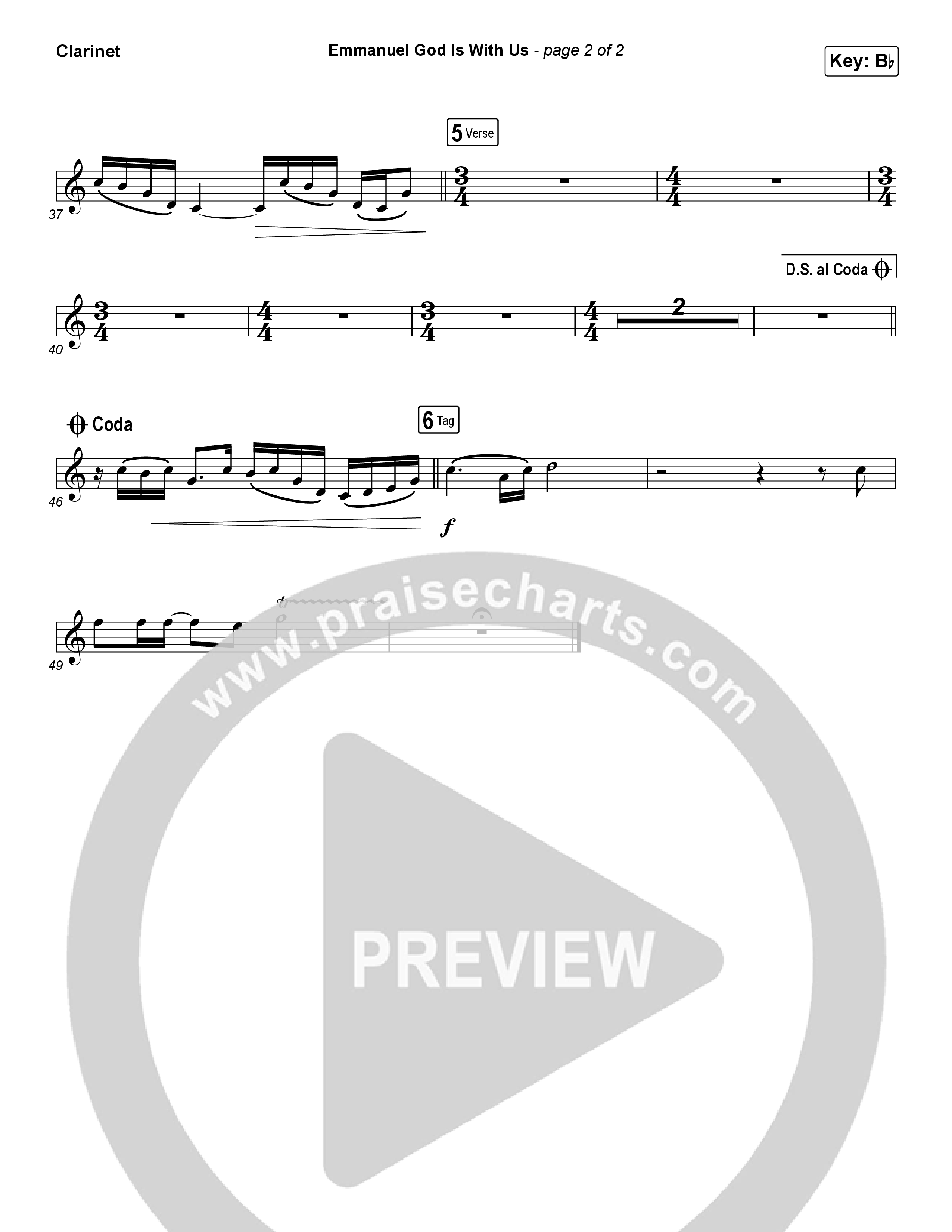 Emmanuel God With Us (Choral Anthem SATB) Clarinet (Chris Tomlin / Arr. Luke Gambill)