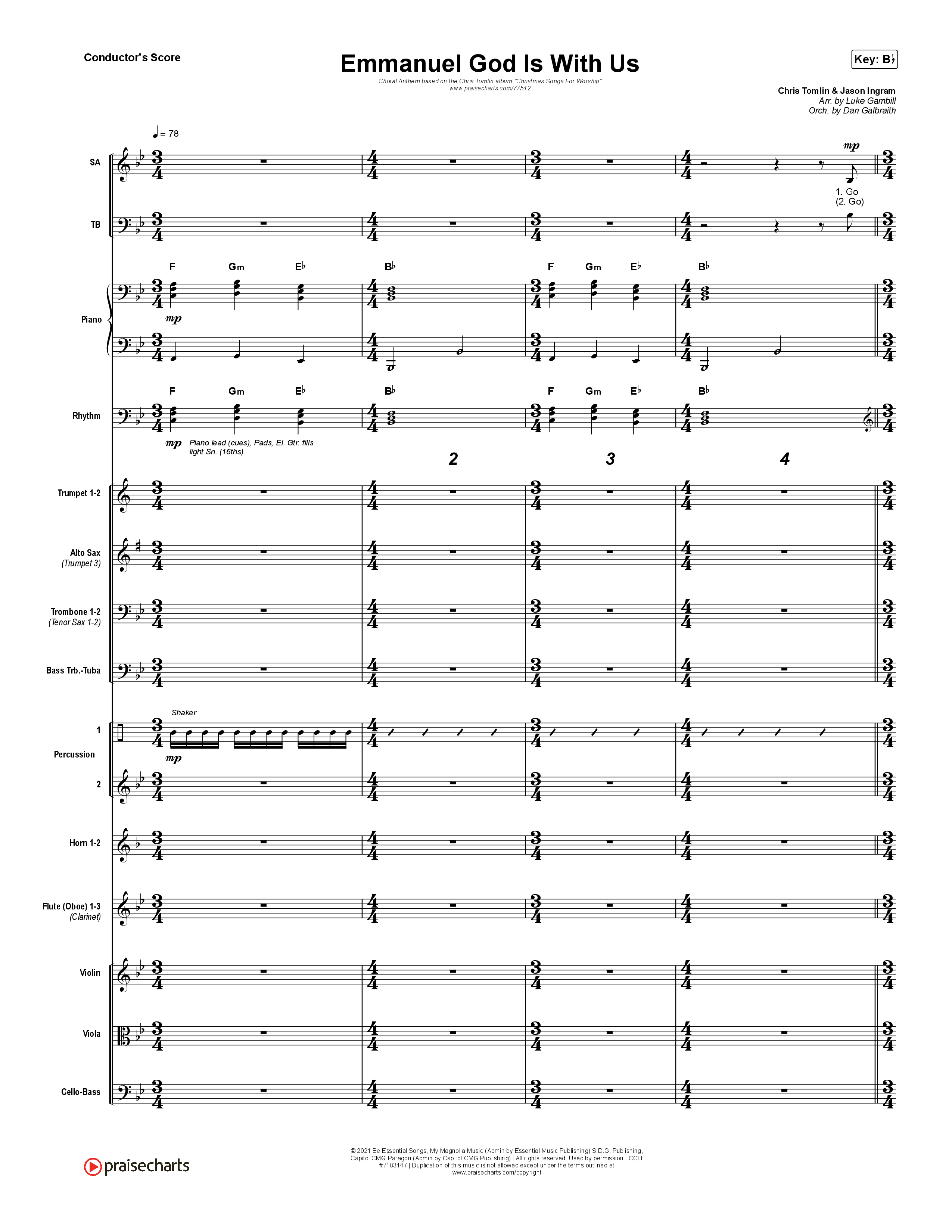 Emmanuel God With Us (Choral Anthem SATB) Orchestration (Chris Tomlin / Arr. Luke Gambill)