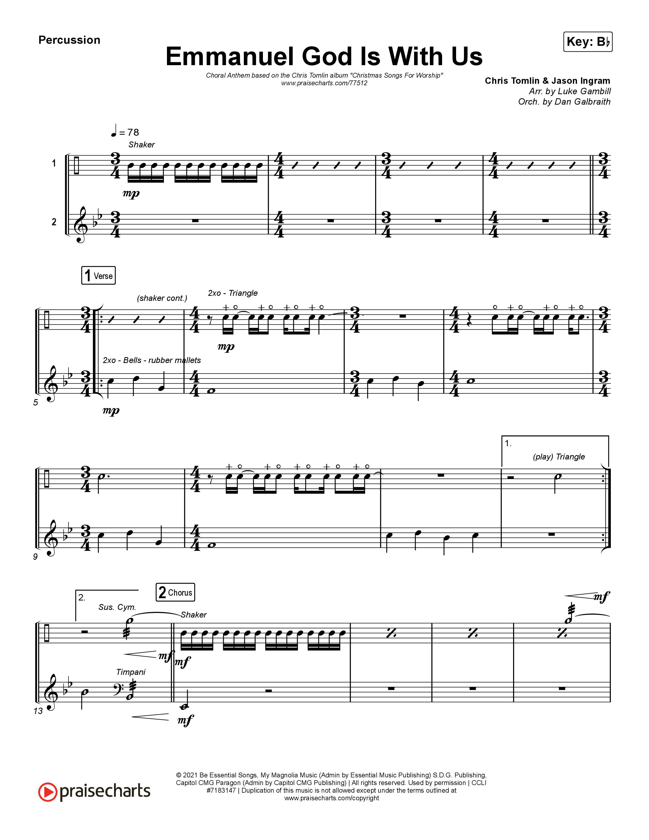 Emmanuel God With Us (Choral Anthem SATB) Percussion (Chris Tomlin / Arr. Luke Gambill)