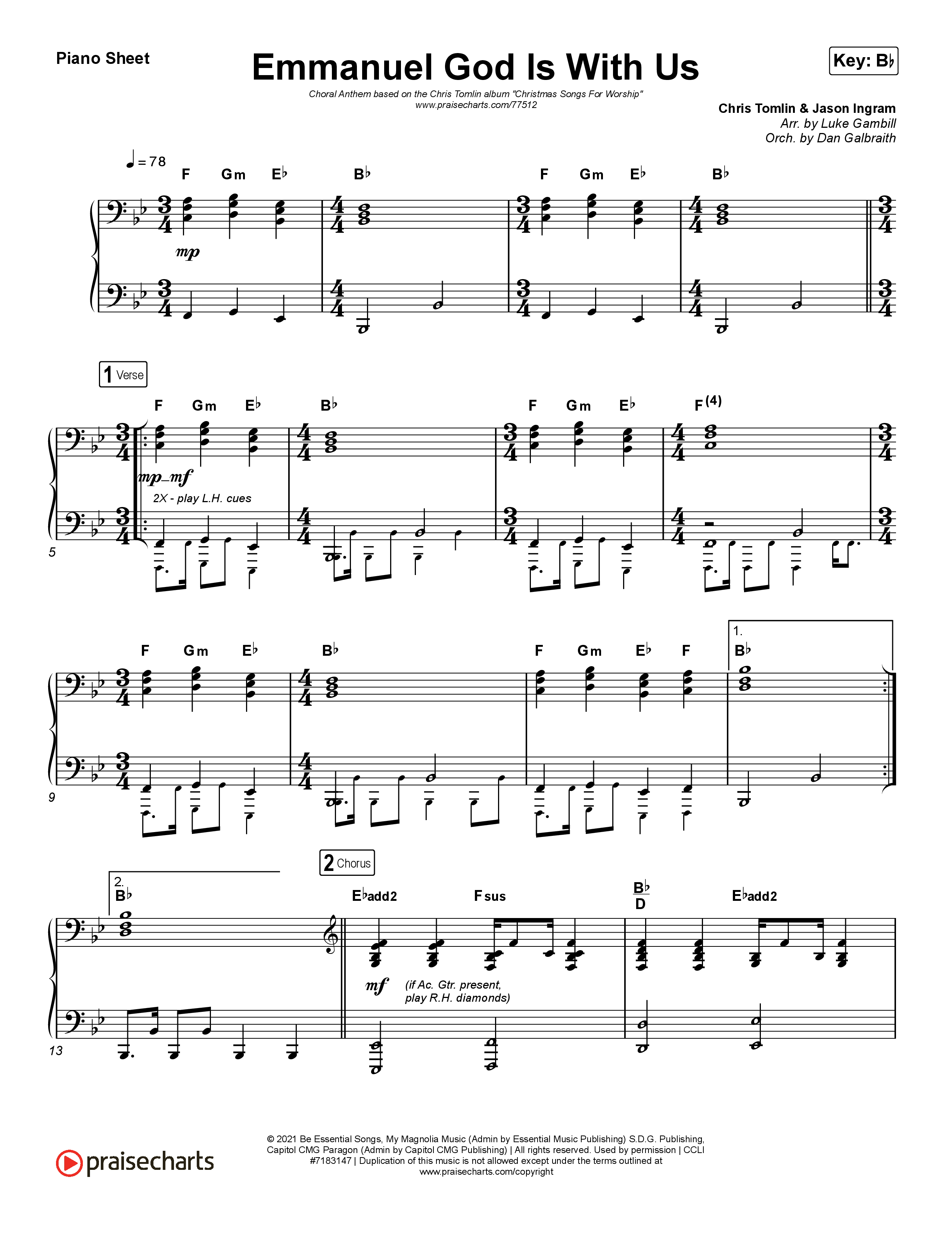 Emmanuel God With Us (Choral Anthem SATB) Piano Sheet (Chris Tomlin / Arr. Luke Gambill)