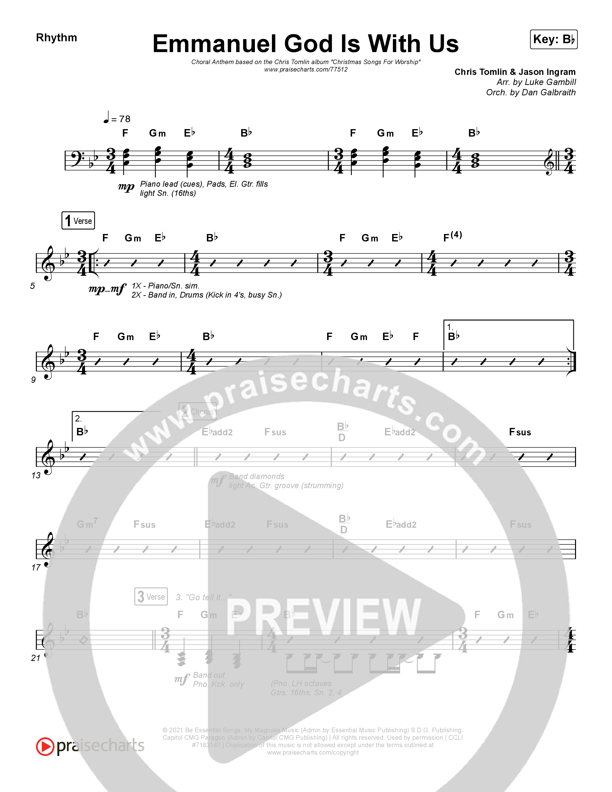 Emmanuel God With Us (Choral Anthem SATB) Rhythm Chart (Chris Tomlin / Arr. Luke Gambill)