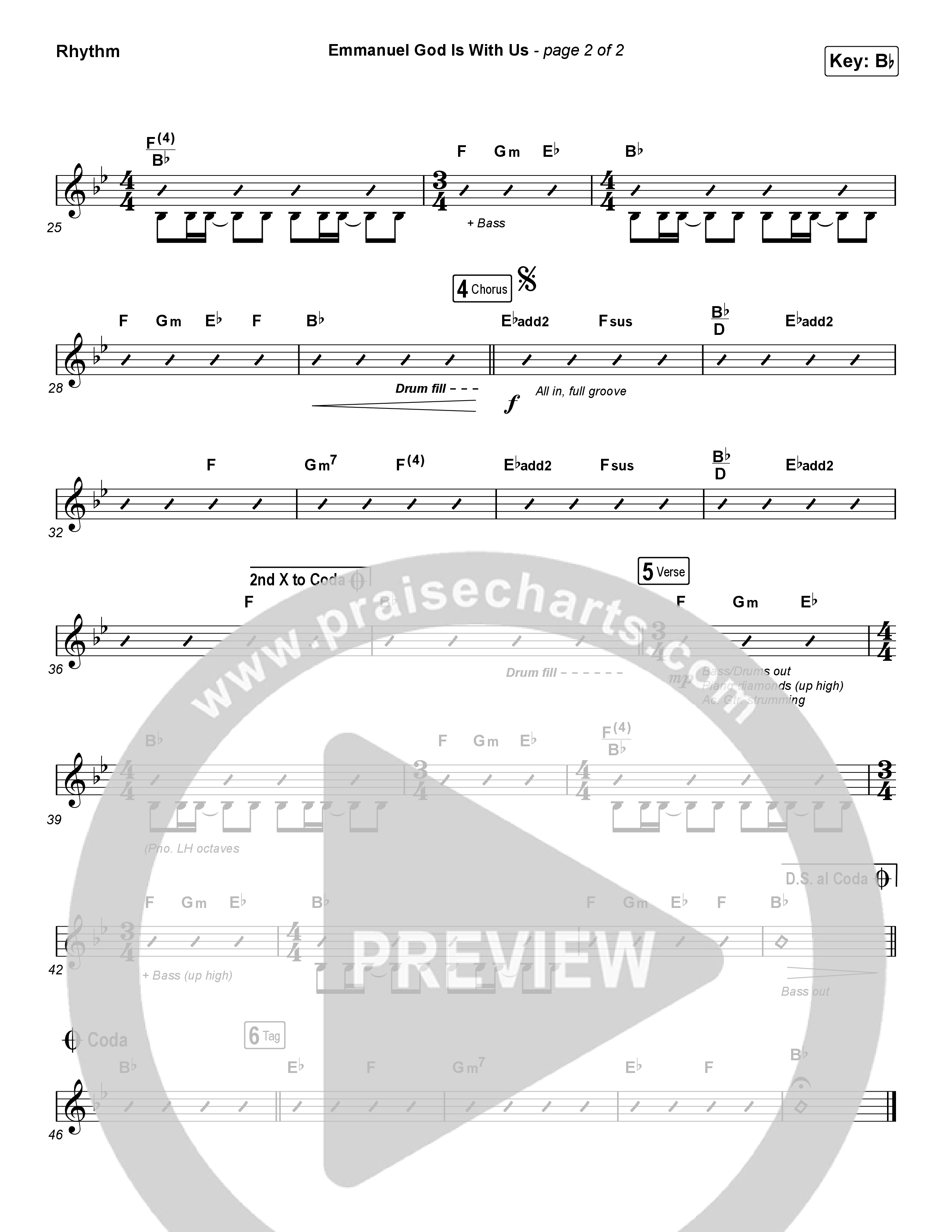 Emmanuel God With Us (Choral Anthem SATB) Rhythm Chart (Chris Tomlin / Arr. Luke Gambill)