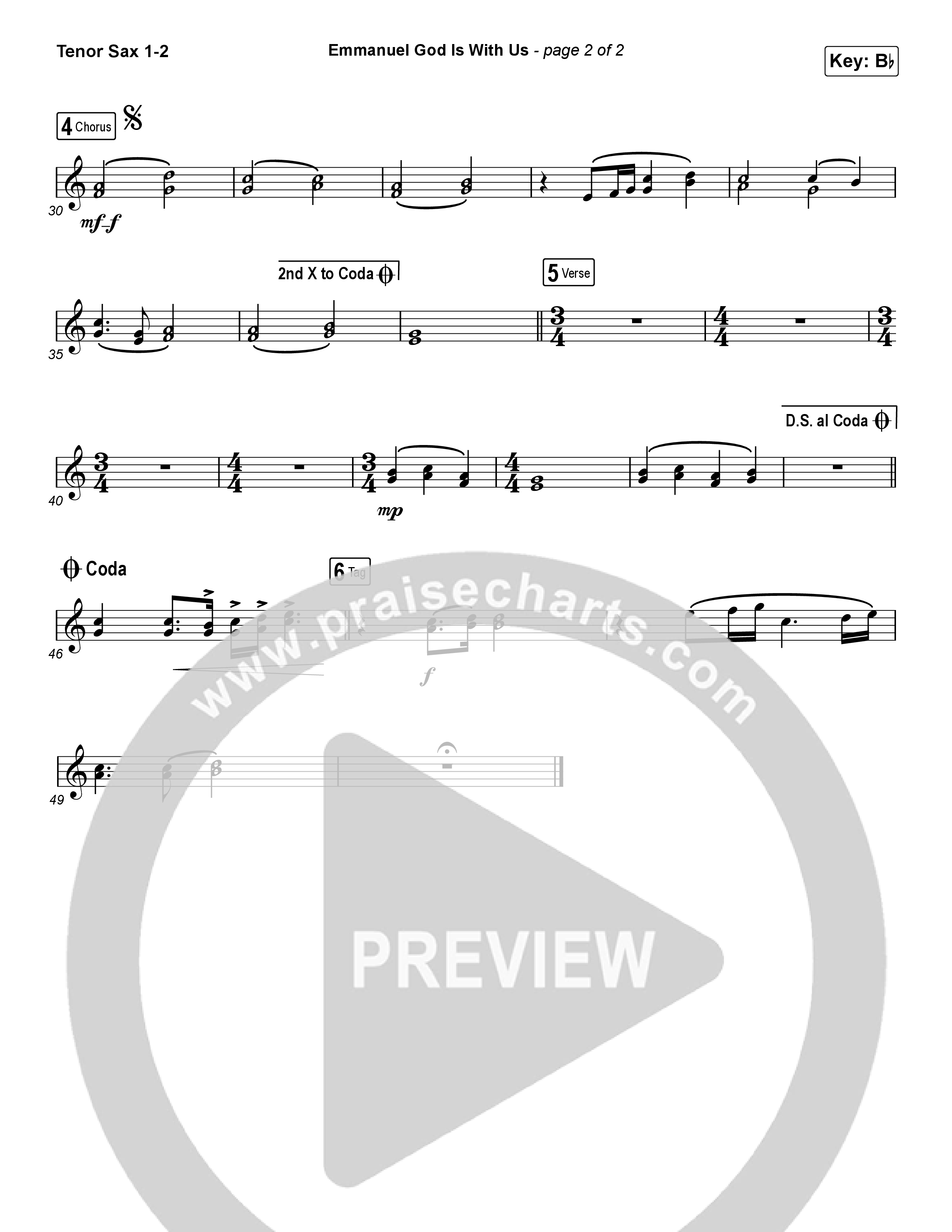 Emmanuel God With Us (Choral Anthem SATB) Tenor Sax 1/2 (Chris Tomlin / Arr. Luke Gambill)