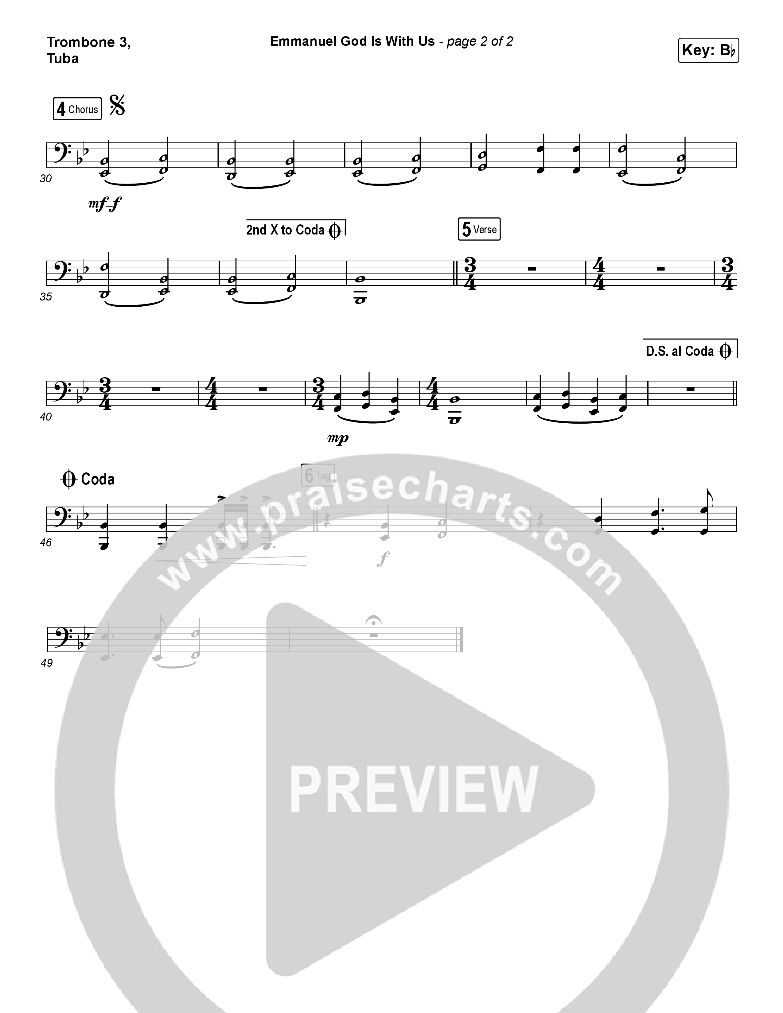Emmanuel God With Us (Choral Anthem SATB) Trombone 3/Tuba (Chris Tomlin / Arr. Luke Gambill)