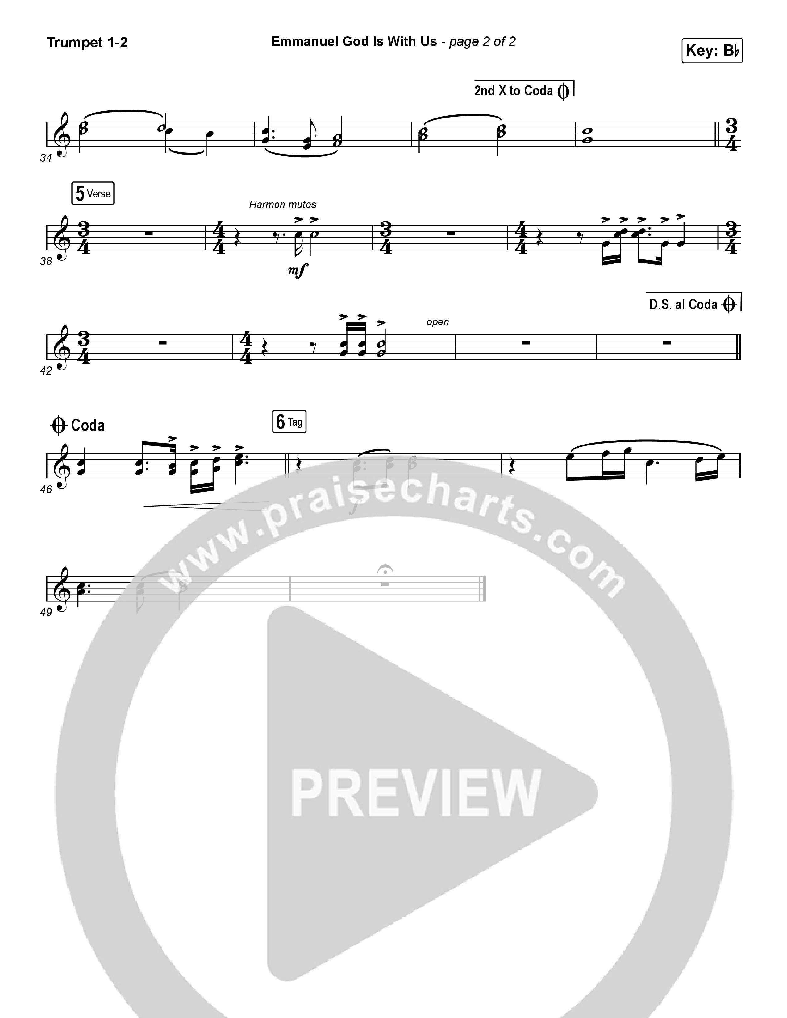Emmanuel God With Us (Choral Anthem SATB) Trumpet 1,2 (Chris Tomlin / Arr. Luke Gambill)