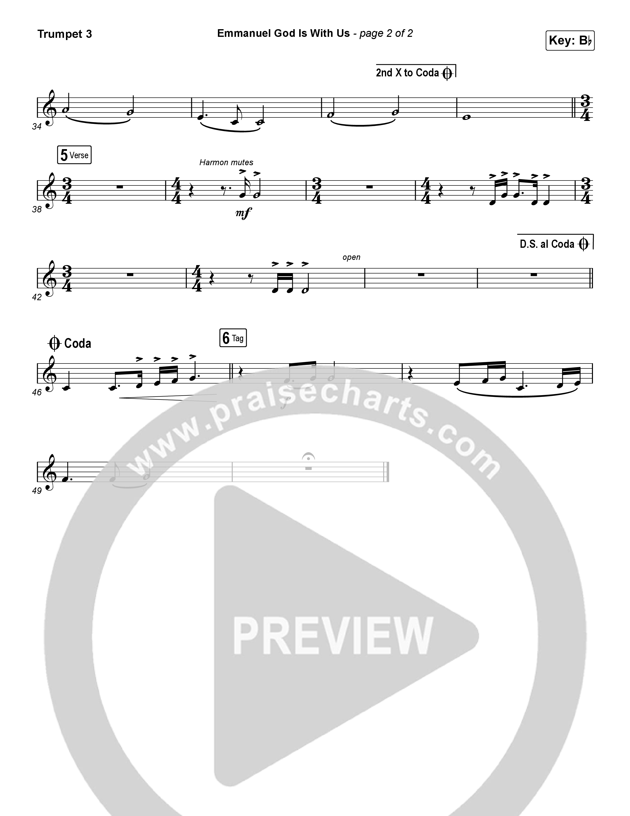 Emmanuel God With Us (Choral Anthem SATB) Trumpet 3 (Chris Tomlin / Arr. Luke Gambill)