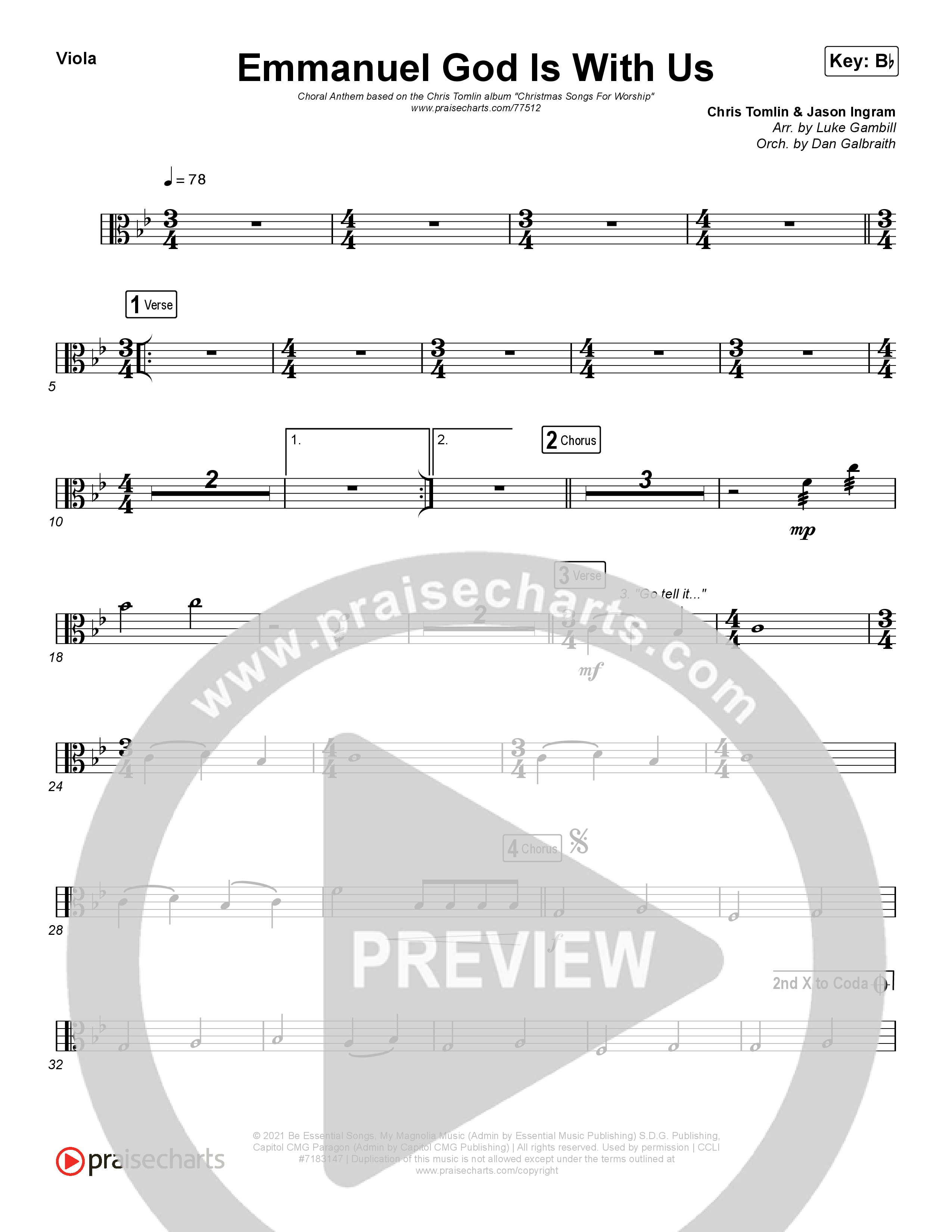 Emmanuel God With Us (Choral Anthem SATB) String Pack (Chris Tomlin / Arr. Luke Gambill)