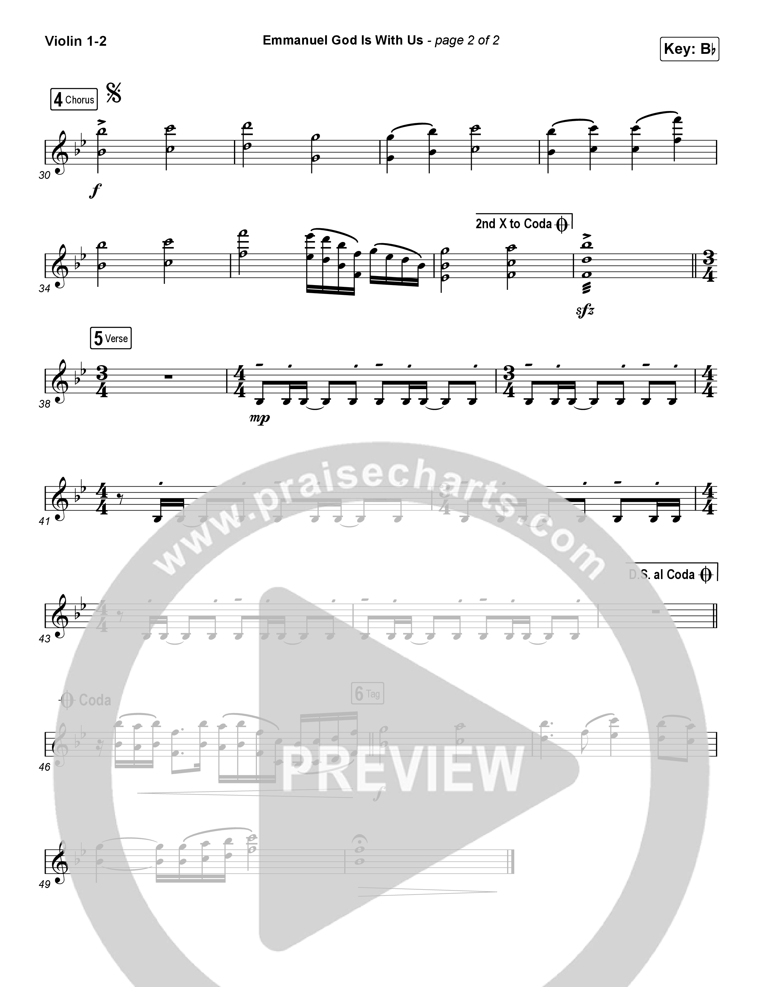 Emmanuel God With Us (Choral Anthem SATB) Violin 1/2 (Chris Tomlin / Arr. Luke Gambill)