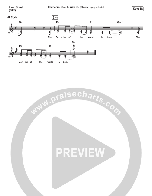 Emmanuel God With Us (Choral Anthem SATB) Lead Sheet (SAT) (Chris Tomlin / Arr. Luke Gambill)
