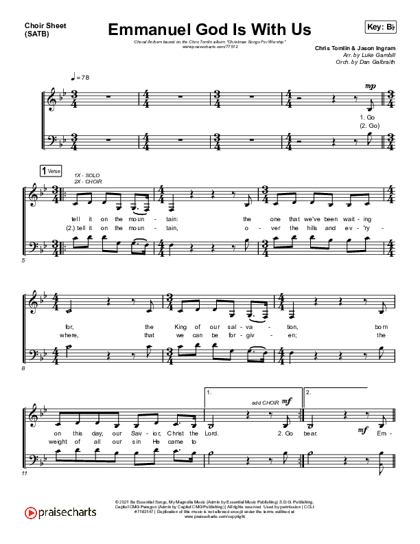 Emmanuel God With Us (Choral Anthem SATB) Choir Vocals (SATB) (Chris Tomlin / Arr. Luke Gambill)