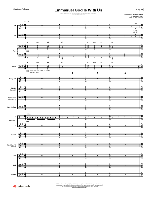 Emmanuel God With Us (Choral Anthem SATB) Conductor's Score (Chris Tomlin / Arr. Luke Gambill)