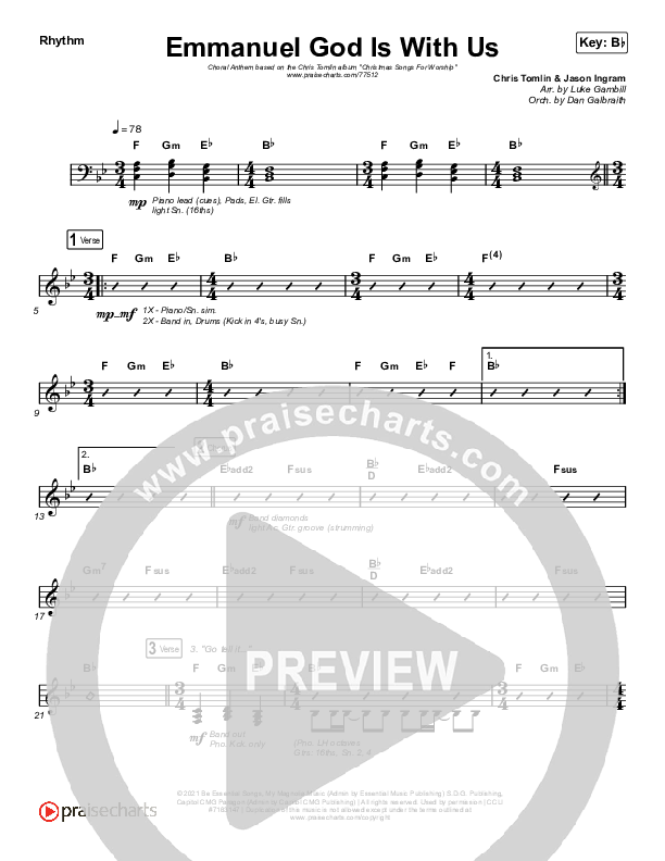 Emmanuel God With Us (Choral Anthem SATB) Rhythm Chart (Chris Tomlin / Arr. Luke Gambill)