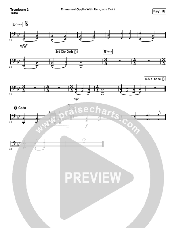 Emmanuel God With Us (Choral Anthem SATB) Trombone 3/Tuba (Chris Tomlin / Arr. Luke Gambill)