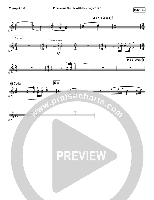 Emmanuel God With Us (Choral Anthem SATB) Trumpet 1,2 (Chris Tomlin / Arr. Luke Gambill)
