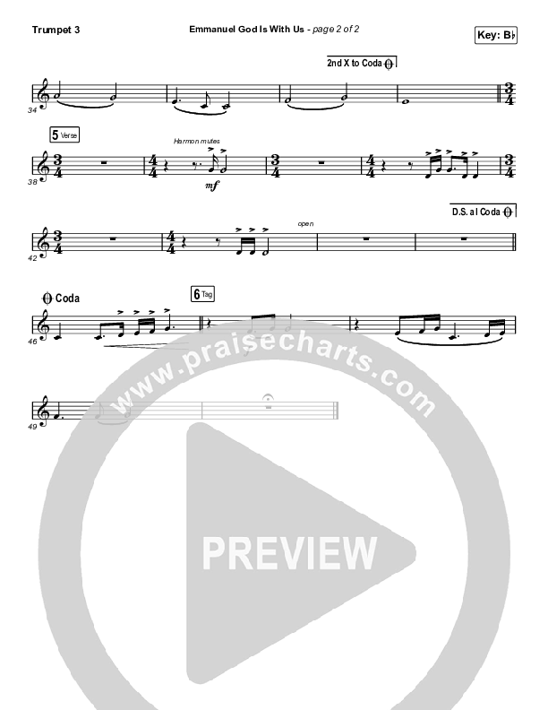 Emmanuel God With Us (Choral Anthem SATB) Trumpet 3 (Chris Tomlin / Arr. Luke Gambill)