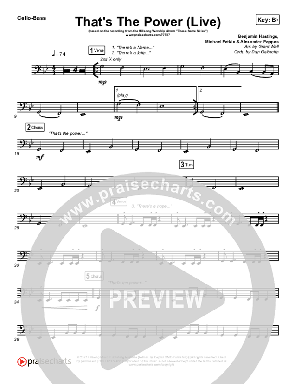 That's The Power (Live) Cello/Bass (Hillsong Worship)