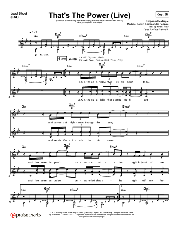 That's The Power (Live) Lead Sheet (SAT) (Hillsong Worship)