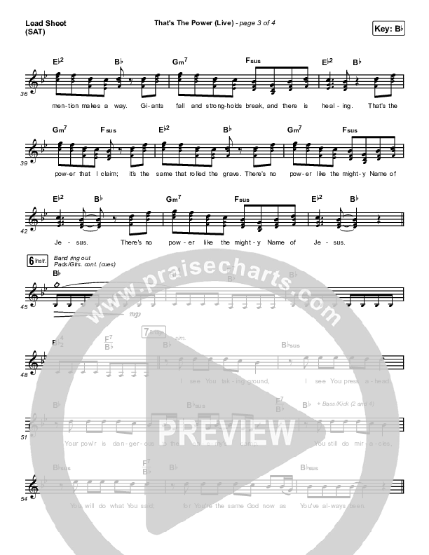 That's The Power (Live) Lead Sheet (SAT) (Hillsong Worship)