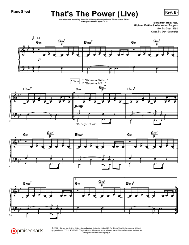That's The Power (Live) Piano Sheet (Hillsong Worship)