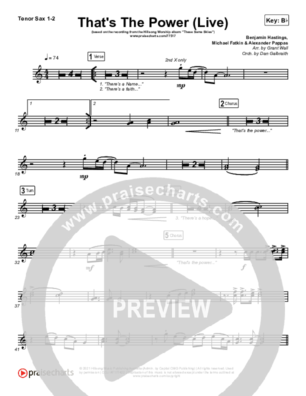 That's The Power (Live) Tenor Sax 1/2 (Hillsong Worship)