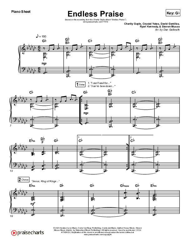 Endless Praise Piano Sheet (Charity Gayle)