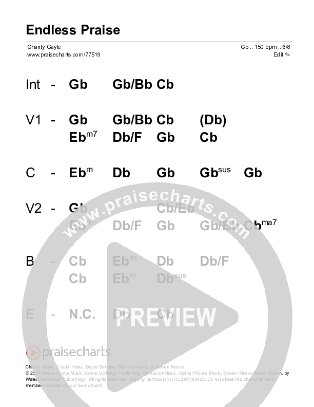 Endless Praise Stage Chart (Charity Gayle)