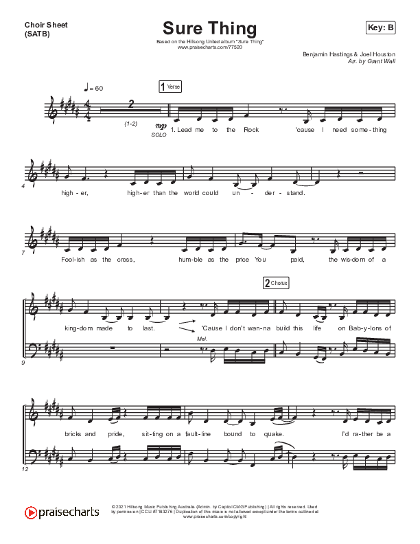 Sure Thing Choir Sheet (SATB) (Hillsong UNITED)