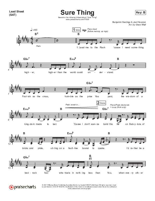 Sure Thing Lead Sheet (SAT) (Hillsong UNITED)
