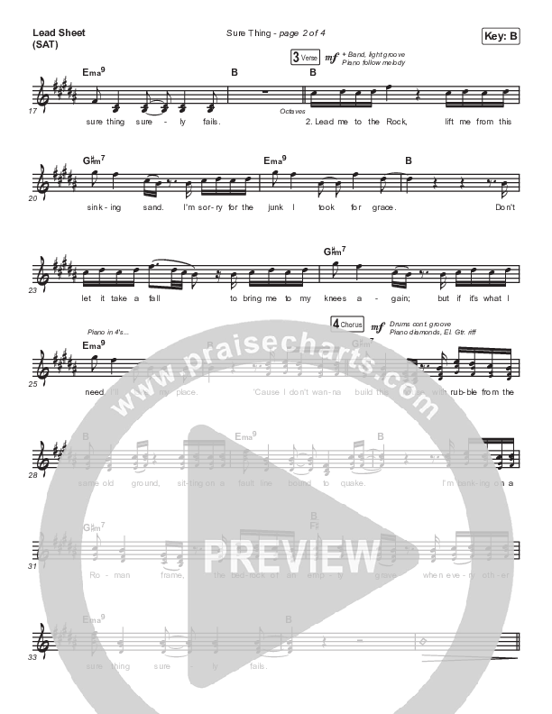 Sure Thing Lead Sheet (SAT) (Hillsong UNITED)