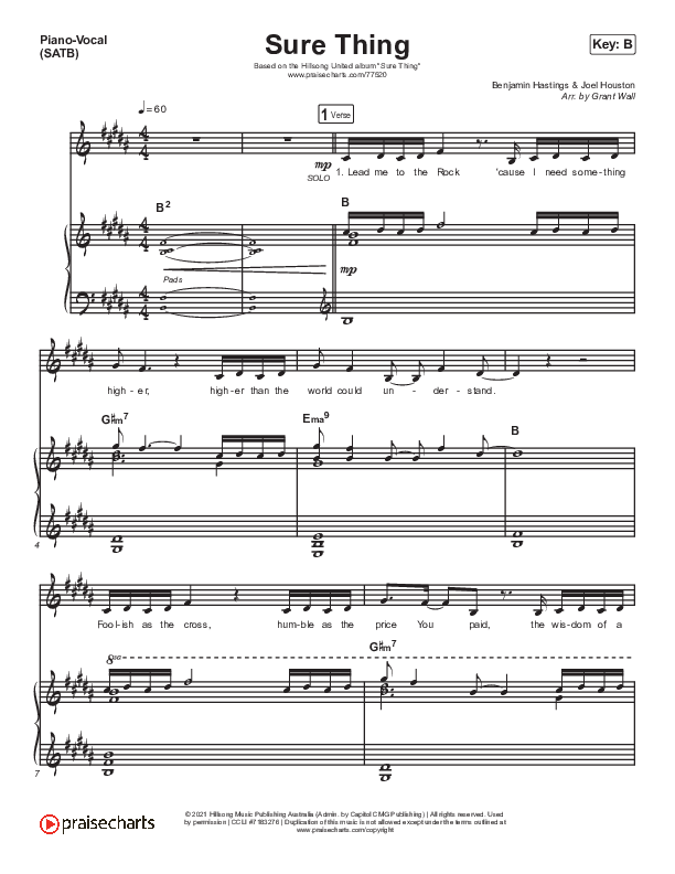 Sure Thing Piano/Vocal (SATB) (Hillsong UNITED)