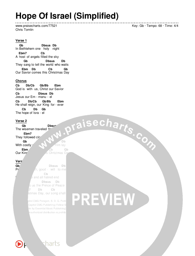 Hope Of Israel (Simplified) Chord Chart (Chris Tomlin)