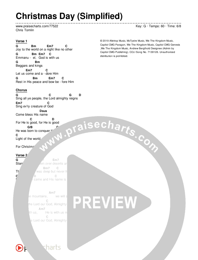 Christmas Day (Simplified) Chord Chart (Chris Tomlin)