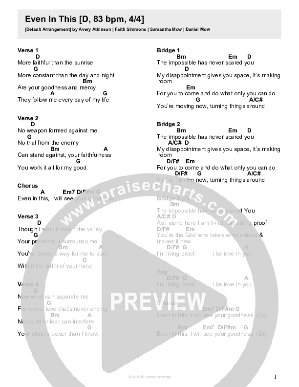 Even In This (Live) Chord Chart (Victory Worship)