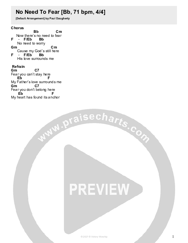 No Need To Fear (Live) Chord Chart (Victory Worship)