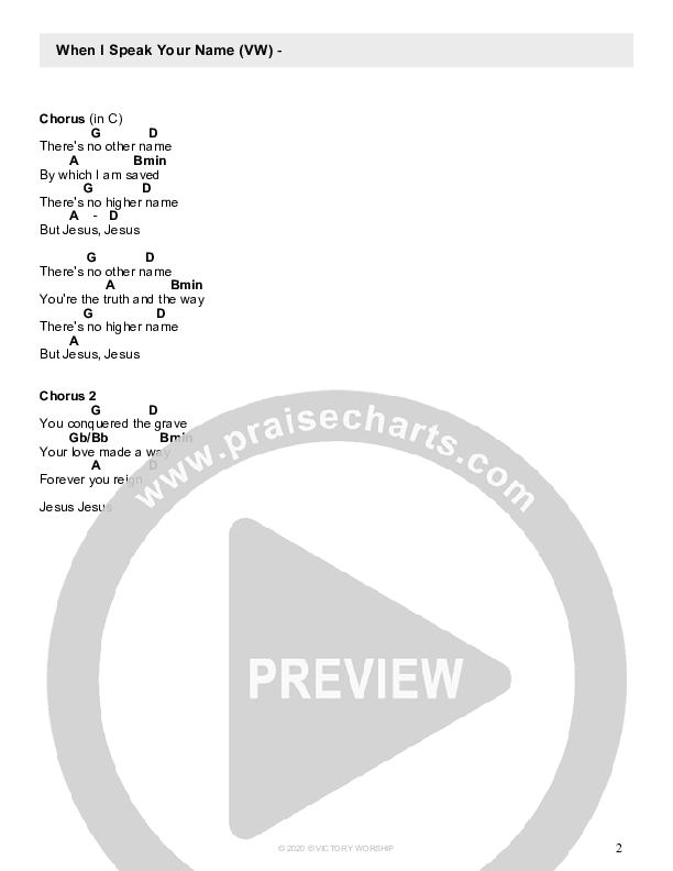 When I Speak Your Name (Live) Chord Chart (Victory Worship)