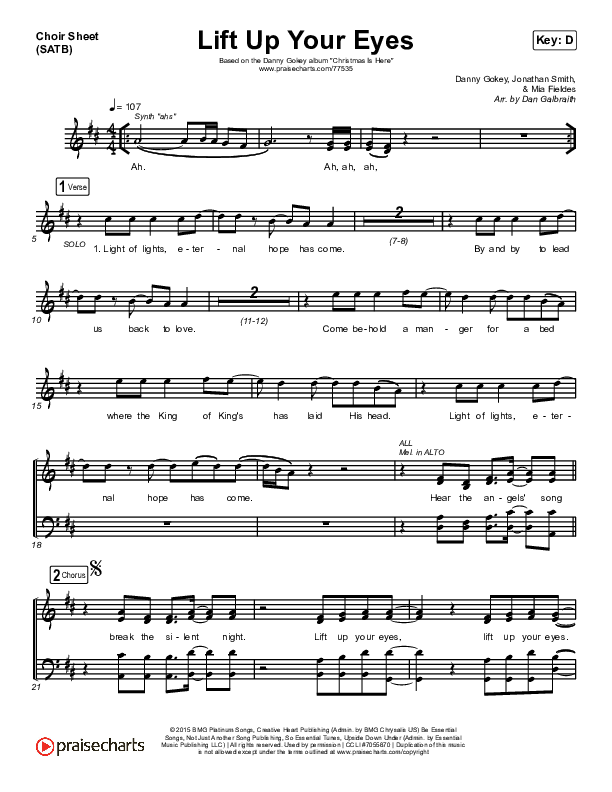 Lift Up Your Eyes Choir Sheet (SATB) (Print Only) (Danny Gokey)