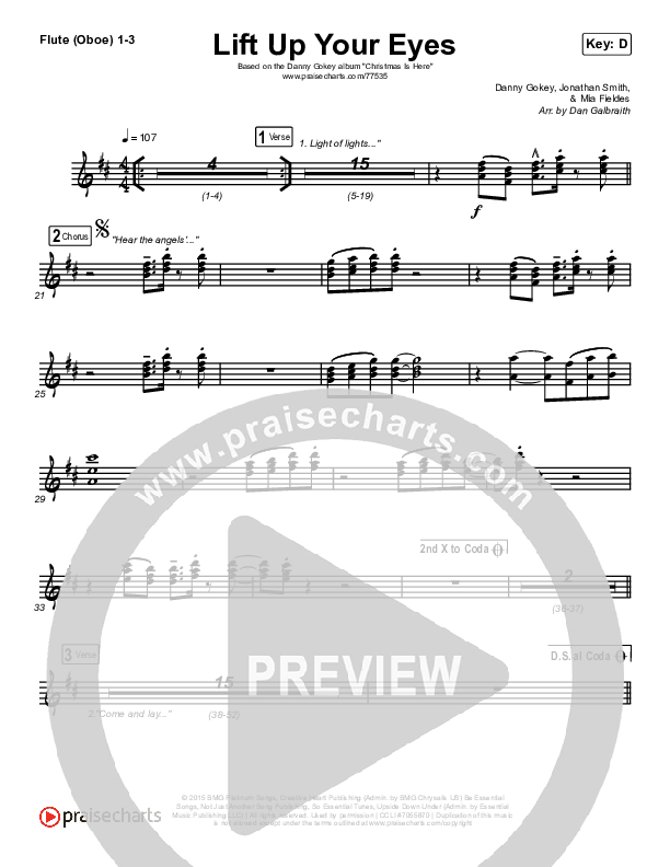 Lift Up Your Eyes Flute/Oboe 1/2/3 (Danny Gokey)
