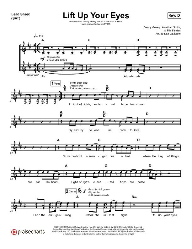 Lift Up Your Eyes Lead Sheet (Print Only) (Danny Gokey)