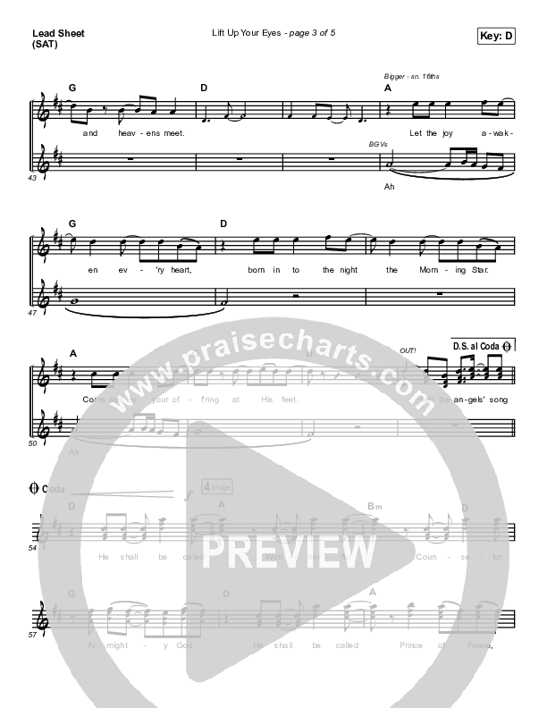 Lift Up Your Eyes Lead Sheet (Print Only) (Danny Gokey)