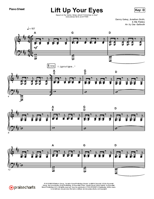 Lift Up Your Eyes Piano Sheet (Print Only) (Danny Gokey)