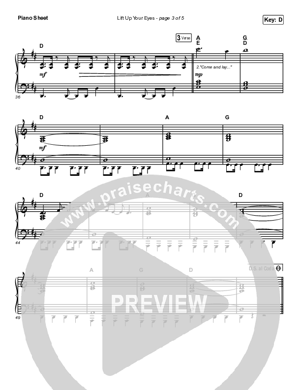 Lift Up Your Eyes Piano Sheet (Print Only) (Danny Gokey)