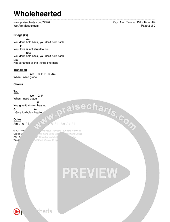 Wholehearted Chords & Lyrics (We Are Messengers)