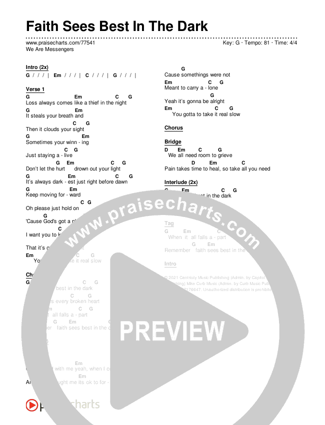 Faith Sees Best In The Dark Chords & Lyrics (We Are Messengers)