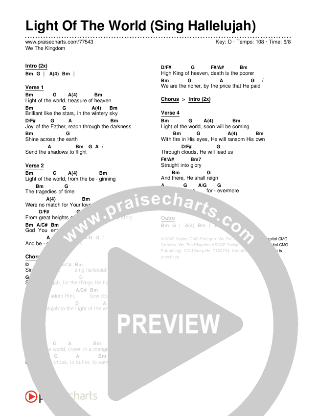 in the light of the world lyrics and chords pdf