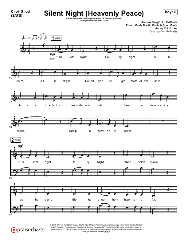 Silent Night (Heavenly Peace) Choir Sheet (SATB) (We The Kingdom / Dante Bowe / Maverick City Music)