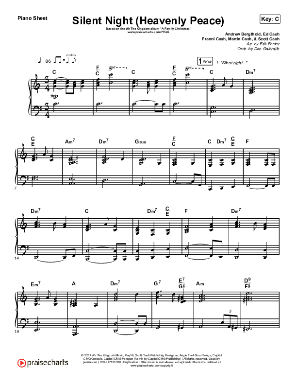 Silent Night (Heavenly Peace) Piano Sheet (We The Kingdom / Dante Bowe / Maverick City Music)