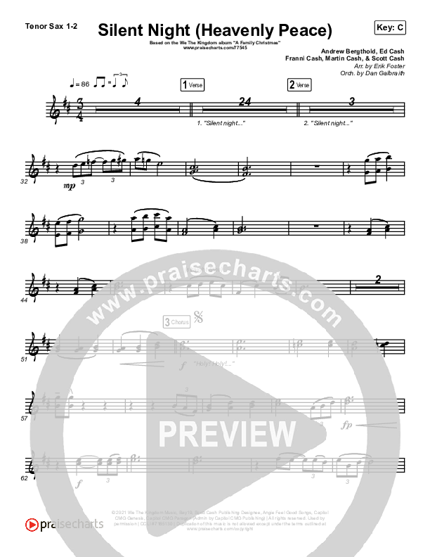 Silent Night (Heavenly Peace) Tenor Sax 1/2 (We The Kingdom / Dante Bowe / Maverick City Music)